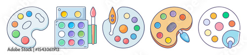Set of diverse art palettes and watercolor sets for creative expression
