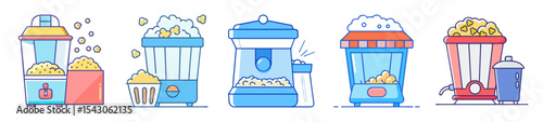 Assortment of popcorn machines in different styles and vibrant colors