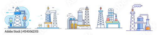 A colorful vector illustration set showcasing the industrial oil and gas industry