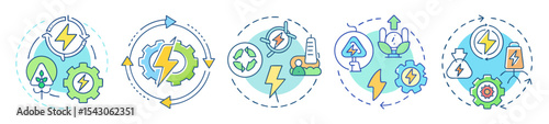 Green energy circular economy and sustainability concept icons for renewable resources