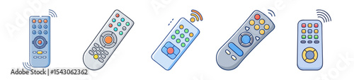A colorful assortment of illustrated remote controls on a white background