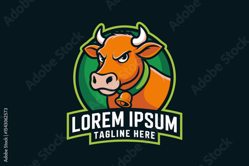 Angry Cow Logo with Bell