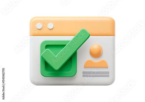 User profile verification concept with iconic green checkmark on transparent background, PNG