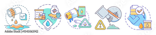 Various hazardous materials and chemical substance icons representing potential dangers and risks