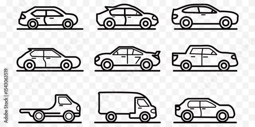 Car icons set. linear icon collection. Line stroke eps 10
