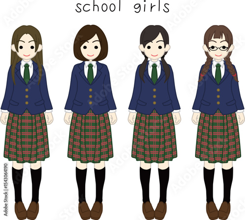 ブレザー制服の女子高生4人組カラー