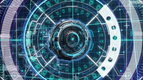 Futuristic blue digital radar screen with binary code pattern, a concept of abstract technology and internet science