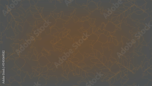 autumn background on gray color contours of maple, birch, oak and rowan leaves are drawn in gold color