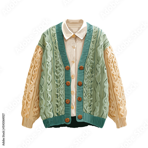 cardigan isolated in White Background, cardigan vector mockup, Flat lay vector illustration 
