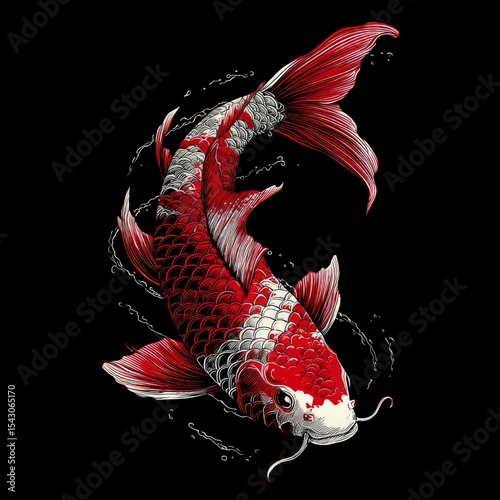 A koi fish, vector illustration with a black background