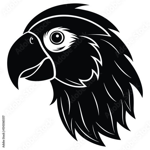 Elegant silhouette of a black cockatoo head shows detailed plumage and beak beautifully