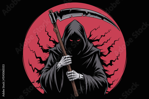 Grim Reaper with Scythe and Red Background