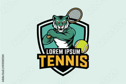 Tiger with Tennis Racket and Ball