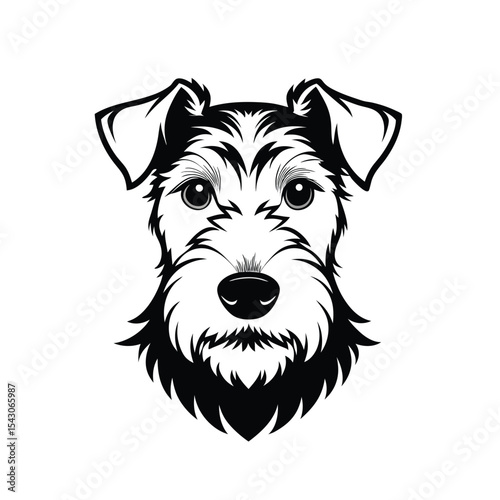 Detailed Black and White Airedale Terrier Dog Head Illustration: Energetic Breed Portrait Vector Art for Pet Products, Animal Logos, and Canine Enthusiast Designs