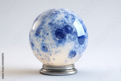 A photorealistic glass moon lamp with frosted white shade