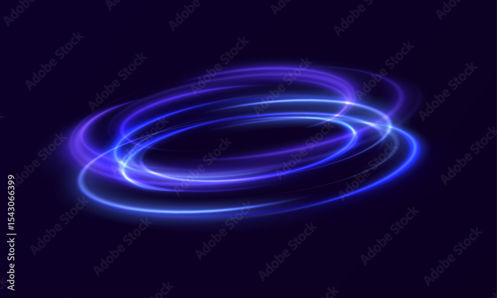 Abstract light speed lines neon rings glowing circles movement on black background vector illustration. Blue, Red , Purpure light effect. PNG.