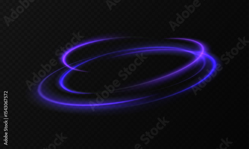 Abstract light speed lines neon rings glowing circles movement on black background vector illustration. Blue, Red , Purpure light effect. PNG.