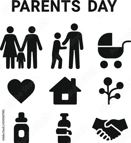 parents day, family silhouette, mother and child icon, father and child vector, family holding hands, stroller icon, parenting symbol, family love, home icon, baby bottle vector, family tree icon, par