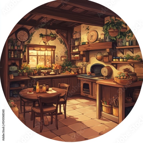 Cozy kitchen interior illustration