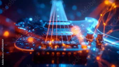 Abstract Electric Bass Guitar In Glowing Light