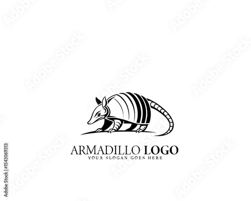 Elegant black and white logo design featuring a stylized armadillo with intricate shell curves. Ideal for wildlife business branding and natural identity design.

