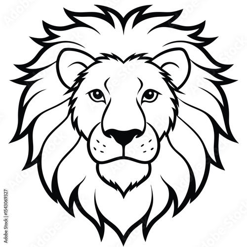 Intricate outline depicts a majestic lion's face, showcasing its fierce mane and piercing gaze