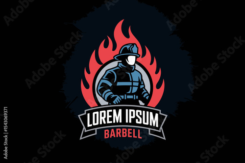 Firefighter Logo with Barbell
