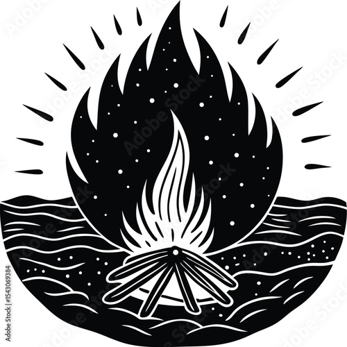 Beach Bonfire With Spark Trails