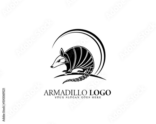 Sleek and minimal black and white armadillo logo with elegant vector curves and clean structure. Ideal for branding and packaging of eco products.

