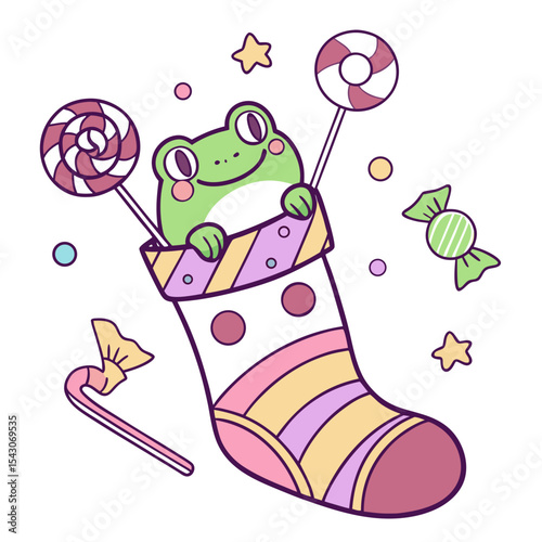 SVG art: A Playful Frogs in a Birthday vibe with snuggled in a sock, tinted with Candy Shop tones