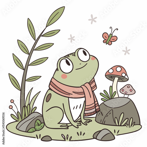 Whimsy Woods themed SVG: Amused Frogs with with a scarf in a Fairy forest environment