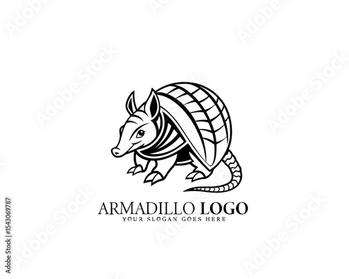 Minimalist black and white armadillo logo concept with refined structure and geometric balance. Great for wildlife branding, logos, and merchandise visuals.

