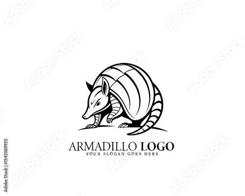 Detailed armadillo logo design in bold black and white with geometric styling. Great for branding wildlife-focused products and outdoor companies.

