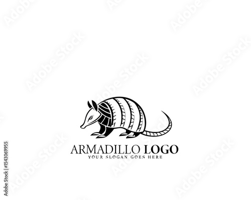 Modern minimalist black and white armadillo logo design with stylish form and natural shapes. Ideal for eco brands and premium nature merchandise.

