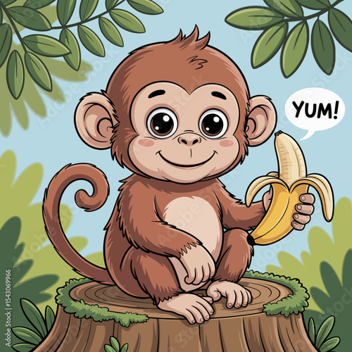 Monkey with Banana Saying Yum