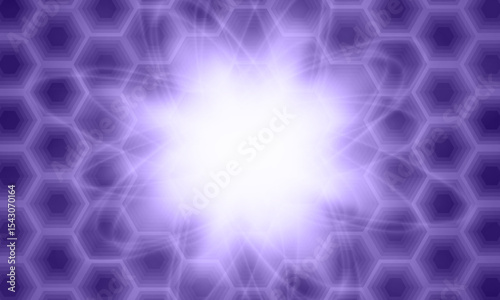 Abstract shiny purple hexagon pattern. dimension on white rays.