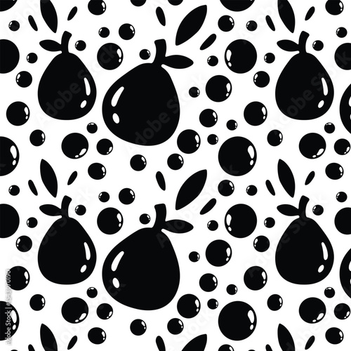Seamless Black and White Doodle Pattern with Pears