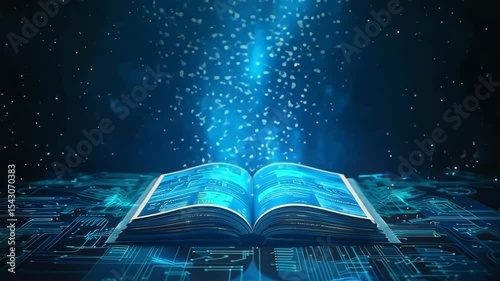 Modern digital book for learning in digital futuristic style