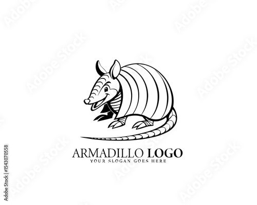 Intricate armadillo vector logo in black and white for branding, wildlife visual identity, and creative merchandise.

