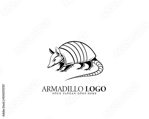 Strong armadillo logo icon in black and white for brand identity, merchandise, and eco-conscious branding solutions.


