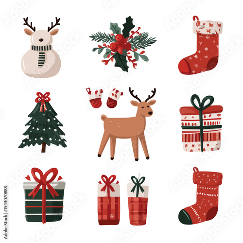 christma isolated in White Background, christma vector, Flat lay vector illustration