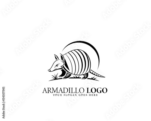 Classic black and white armadillo logo with smooth lines and intricate shell design. Ideal for wildlife branding and creative company logos.

