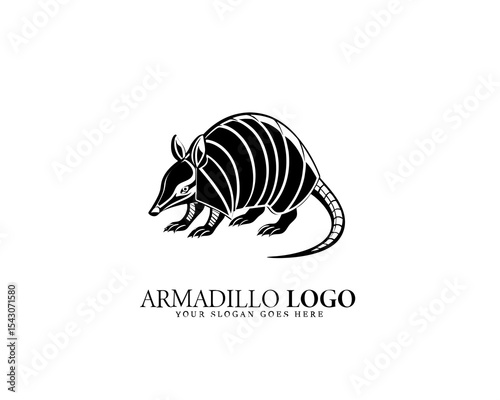 Elegant black and white logo design of an armadillo with geometric style. Great for brand development, merchandise, and identity systems.

