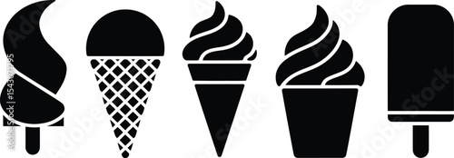 Simple Black and White Ice Cream and Popsicle Icons
