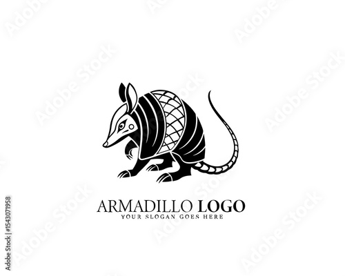 Black and white armadillo logo with elegant shell patterns and simple curves. Ideal for nature branding and modern wildlife logos.


