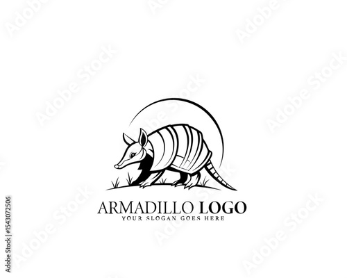 Black and white armadillo logo design in a stylish vector silhouette. Ideal for modern brand design, wildlife identity, and product branding.

