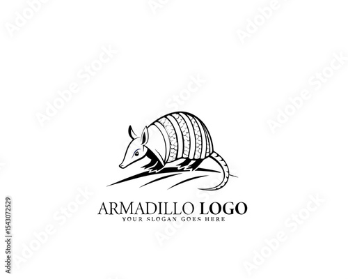 Unique armadillo logo in black and white vector style with fine linework. Great for branding projects that require animal symbolism and modern elegance.

