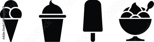 Simple Black and White Vector Icons of Various Ice Cream Treats