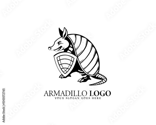 Geometric black and white armadillo logo vector design for bold branding. Ideal for premium brand identity and wildlife-themed businesses and logos.

