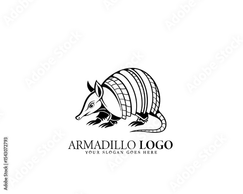Artistic black and white armadillo logo design perfect for creative brand identity, nature-based business logos, and merchandise designs.

